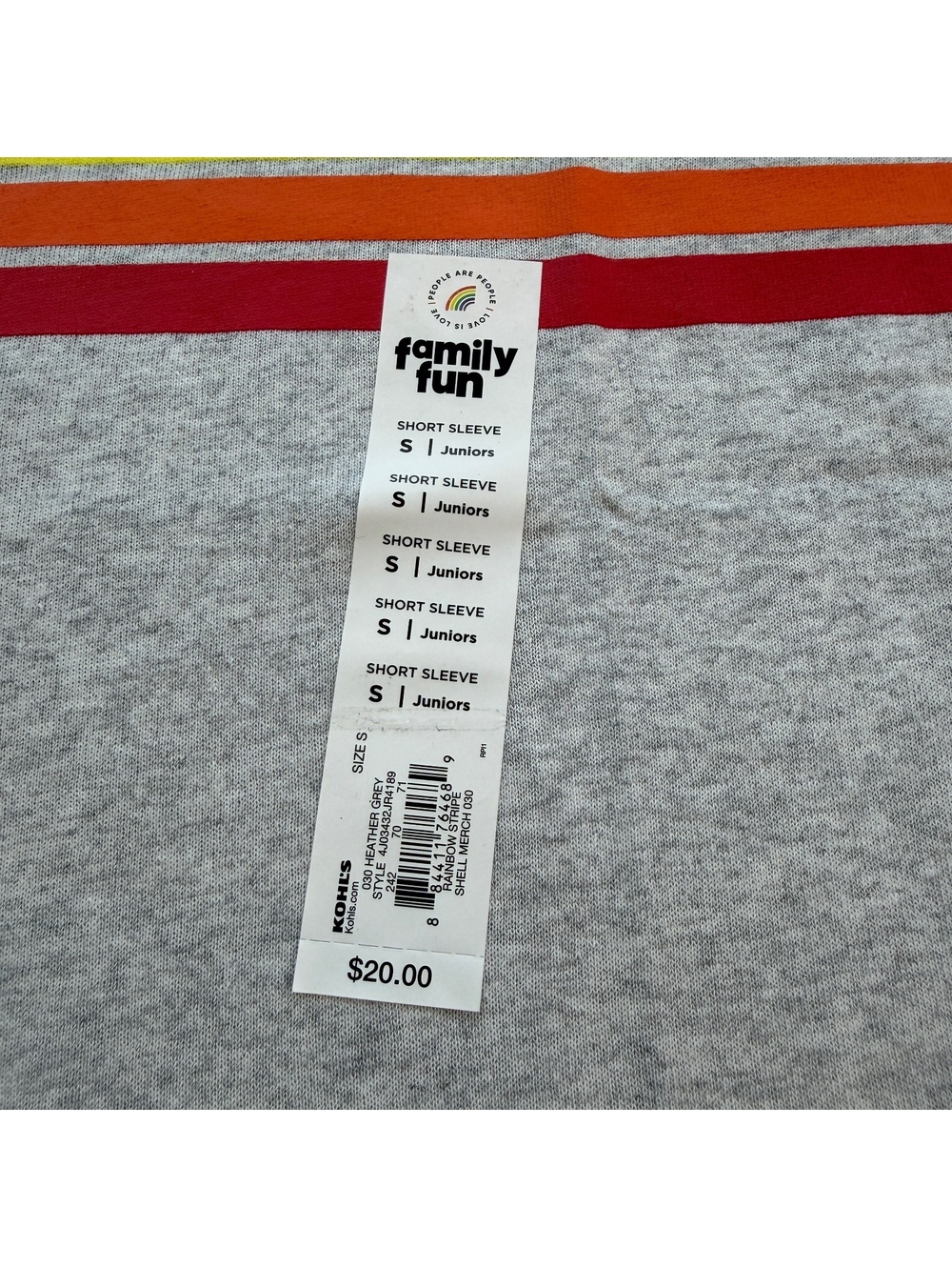 NWT Family Fun Rainbow Stripe Ringer T-Shirt Gray Junior S Lettuce Hem Pride Tee - Picture 4 of 6